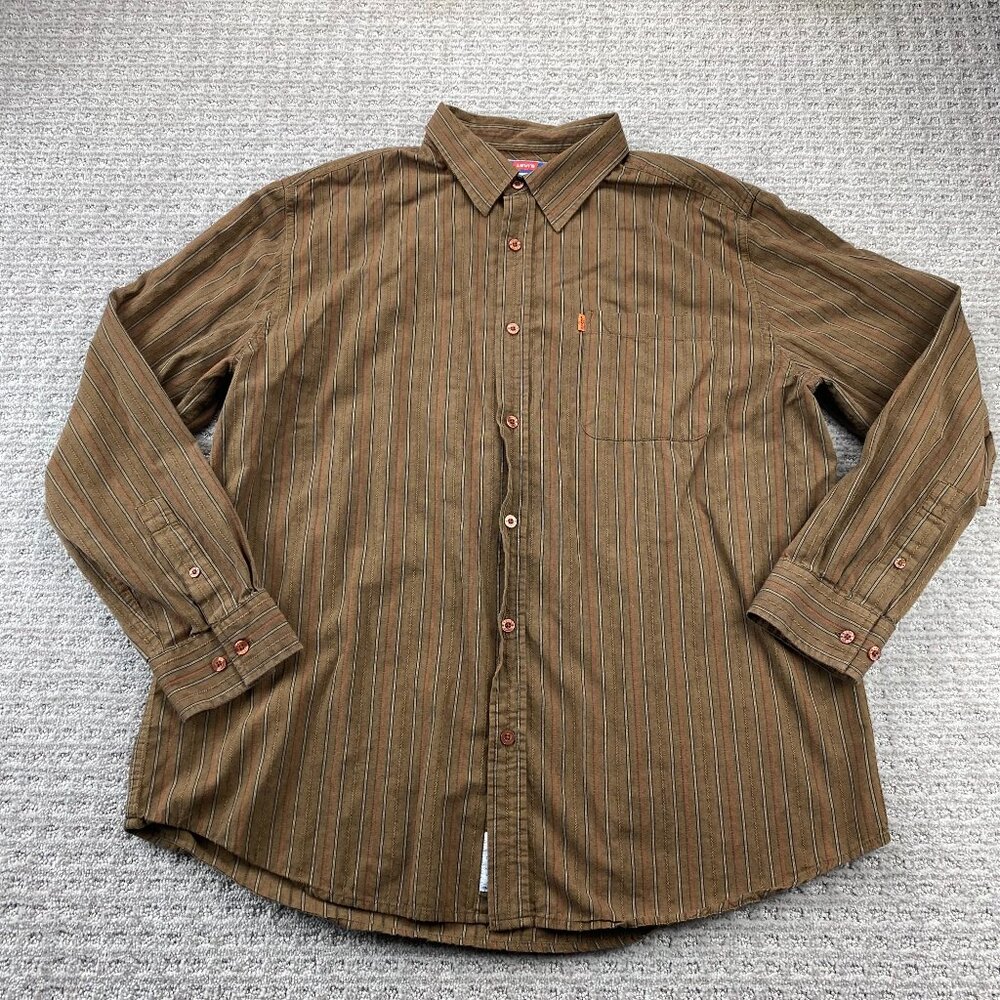 Vintage 80's Levi's Shirt Orange Tag Men Large L Button Up Long Sleeve Brown